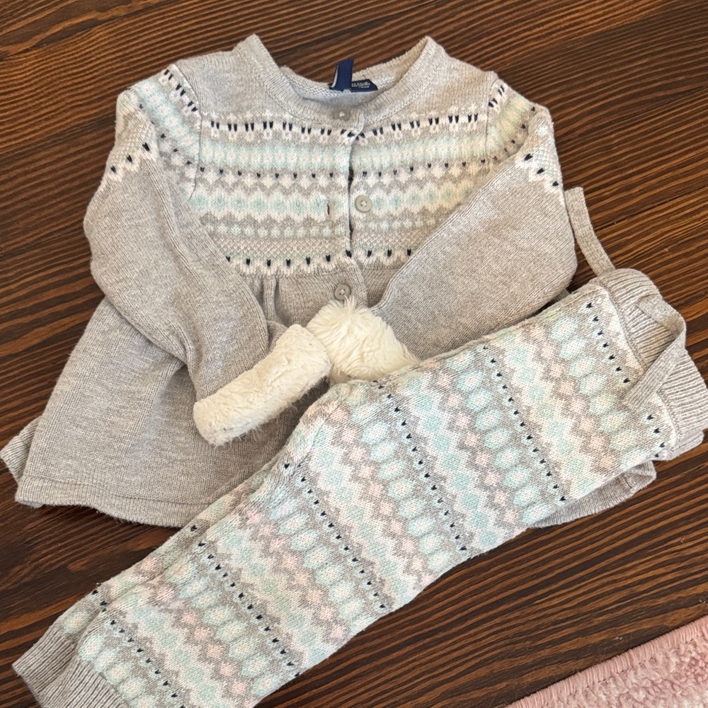 Janie and Jack Cream and Blue Knit Baby Set
